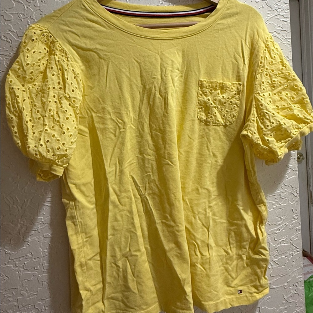 Tommy Hilfiger Yellow Eyelet Sleeve Tee